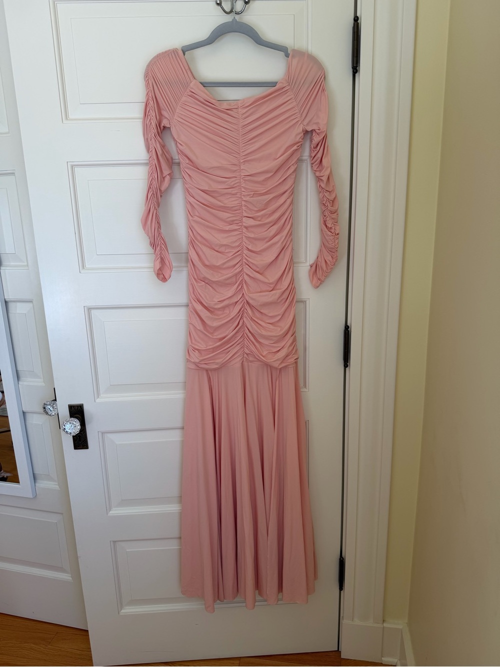 Bumpsuit Airbrush Off The Shoulder Maxi Dress in Dusty Pink - Picture 2 of 8